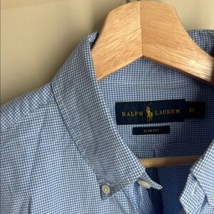 Ralph Lauren Men's Medium Blue Checkered Slim Fit Long Sleeve Shirt
